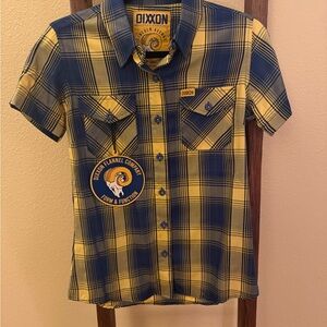 DIXXON Women's Lincoln Avenue Bamboo Blue and Yellow Plaid Button Down Shirt